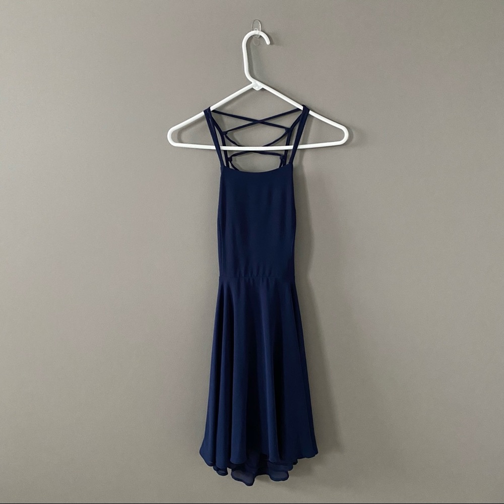 Lulus Lace Up Back Navy Homecoming Dress - Picture 2 of 4